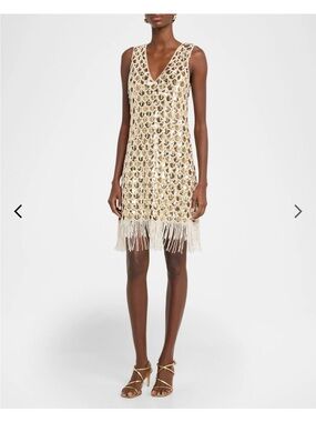 Ungaro
Eastyn Sleeveless Metallic Gold and Pearl Fringe Mini Shift Dress